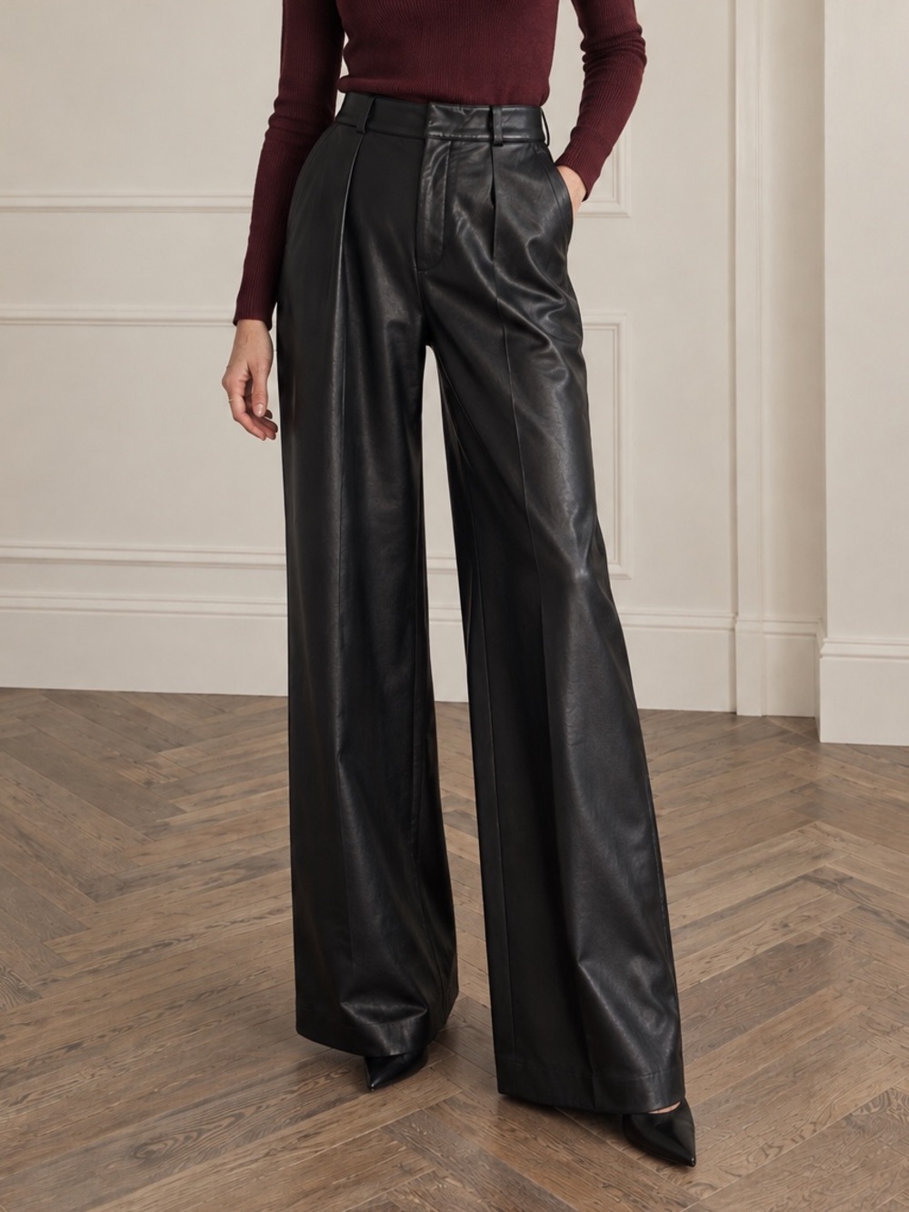 MOTHER Tunnel Vision Pleated Prep Sneak Faux Leather Pants Black 27